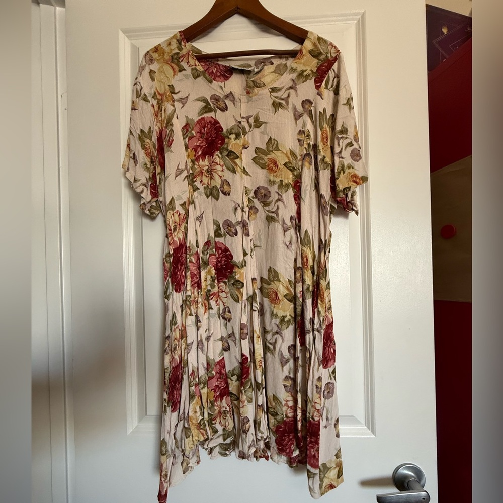 Vintage Floral Short Sleeve Dress Tie Back - Medium - Rare